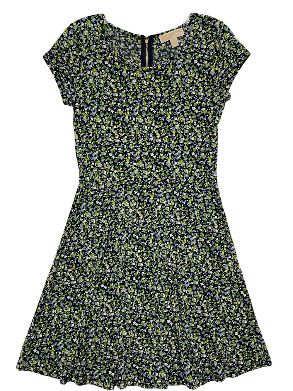 MICHAEL Michael Kors Navy Mini Dress with Green and Light Blue Floral Print